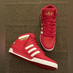 Adidas Hard Court Red & Gold High-Top Sneakers